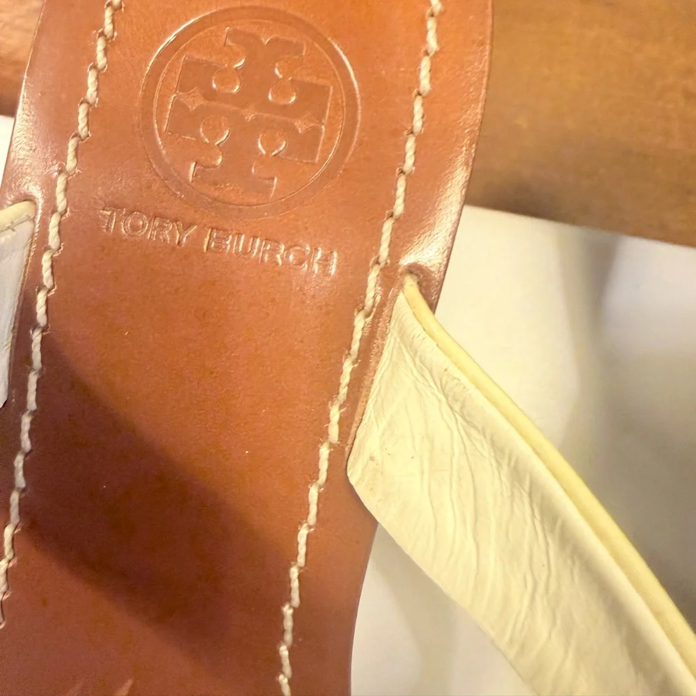 Tory Burch Cameron Ivory Wedge Sandals Size 5 - Picture 5 of 15